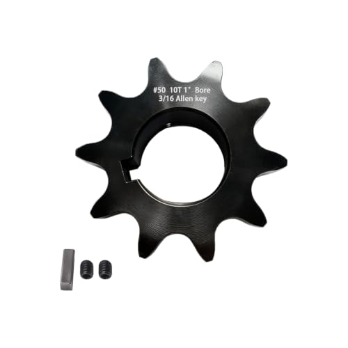 50BS10-1#50 Roller Chain Sprocket 10 Tooth 1" Bore Finished Bore Type B, Black Oxide Hardened Carbon Steel with Keyway, 2 Set Screws & Key for Industrial Machinery - size: 1 inch, style: 10tooth