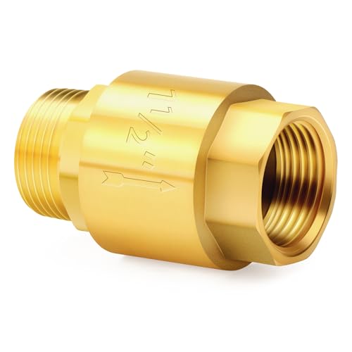 ChillWaves Brass In-Line Spring Check Valve 1-1/2" NPT Male x 1-1/2" NPT Female Thread, One-Way Non-return Vertical Check Valve for Backflow Prevention(1-PACK) - size: 1-1/2" MNPT x 1-1/2" FNPT