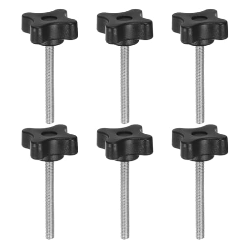 HARFINGTON 6pcs Star Clamping Knobs M5 x 45mm Metric Male Thread 32mm 4-Point Plastic Head Threaded Stud Knob Hand Tightening Thumb Screw Jig Handle, Black - size: M5 x 45mm x 32mm