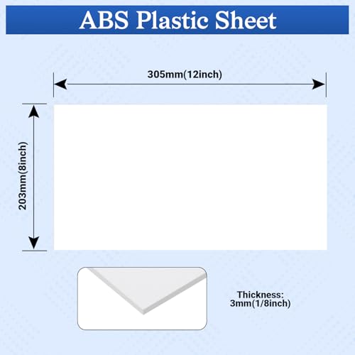 4 Pack White ABS Plastic Sheet, 12" x 8" x 1/8" Thick Hard Thermoplastic Sheet, Moldable Plastic Panel for Crafts, Car Interiors, Home Decor, DIY Projects - color: White, size: 12"x8"x1/8"