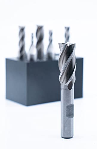 Single End 4 Flute Center Cutting End Mill 6PCS Set 1/8",3/16",1/4",5/16",3/8",1/2" with 3/8" Shank with Plastic Stand