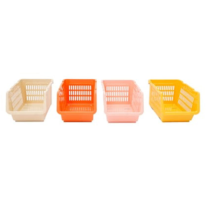 4 Pcs Open Front Stackable Storage Bins, PP Stacking Organizer Baskets with Rolling Wheels, Telescopic Buckles, Nestable, 38.58lbs Load (Ocean Mix) - color: Ocean Mix
