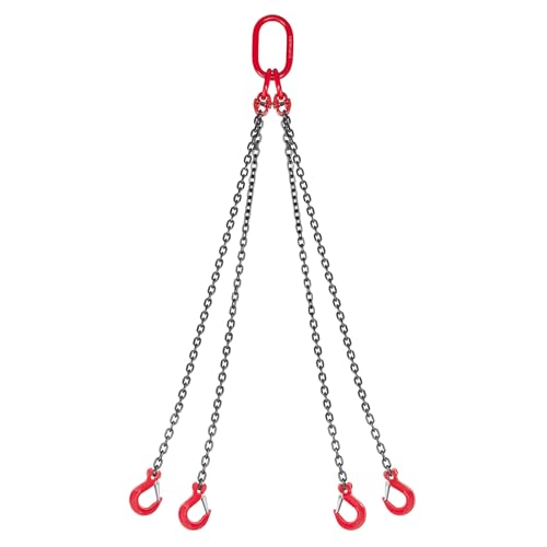 VEVOR Chain Sling, 1/4 in x 5 ft Lifting Chains with 4 Leg Grab Hooks, Heavy Duty G80 Alloy Steel Lifting Sling, 6600LBS Capacity, Adjustable Engine Chain Hoist Lifts for Cargo Security Towing - size: 1/4 Inch x 5 FT Adjustable