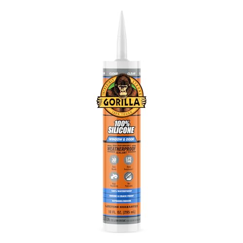 Gorilla 100% Silicone Sealant Caulk Window & Door, 10 Ounce Cartridge, Clear (1 Pack) - color: Clear, size: 10 Ounce