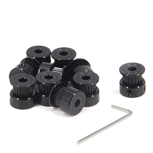 10pcs/Set GT2 Pulleys Wheel 20 Teeth 5mm Bore Black Aluminum Timing Belt Idler Pulleys for 3D Printer 6mm Width Timing Belt (20T-5mm Bore-Black) - size: 20T-5mm Bore-Black