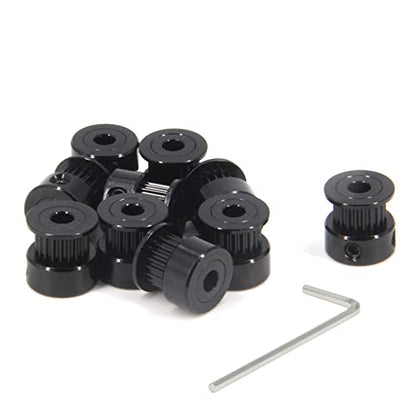 10pcs/Set GT2 Pulleys Wheel 20 Teeth 5mm Bore Black Aluminum Timing Belt Idler Pulleys for 3D Printer 6mm Width Timing Belt (20T-5mm Bore-Black) - size: 20T-5mm Bore-Black