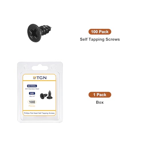 DTGN 100Pcs 4" x1/4" Flat Head Wood Screws, Self Tapping Screws Black - color: Black, size: #4x1/4"