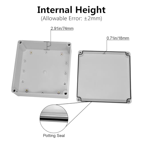 LeMotech Junction Box IP67 Waterproof Dustproof ABS Plastic Project Box for Electrical Outdoor Enclosure Gray 7.9 x 7.9 x 3.7 inch (200 x 200 x 95 mm) - size: 7.9" x 7.9" x 3.7" (1pc)
