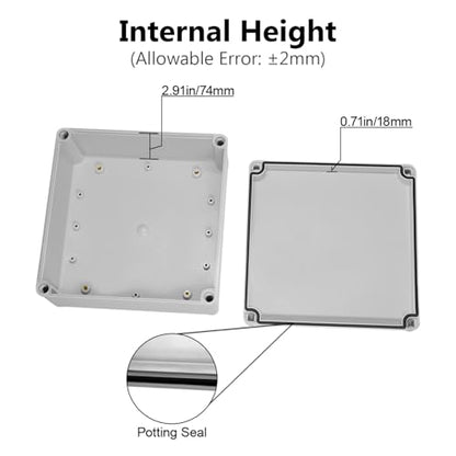 LeMotech Junction Box IP67 Waterproof Dustproof ABS Plastic Project Box for Electrical Outdoor Enclosure Gray 7.9 x 7.9 x 3.7 inch (200 x 200 x 95 mm) - size: 7.9" x 7.9" x 3.7" (1pc)