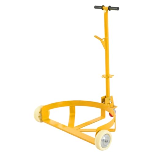 55 Gallon Drum Dolly, 1200 lbs Load Capacity, Adjustable Handle Barrel Dolly Cart with One 360° Swivel Lockable Wheel, Low Profile Steel Oil Drum Caddy for Warehouse, Workshop, Factory, Dump Station