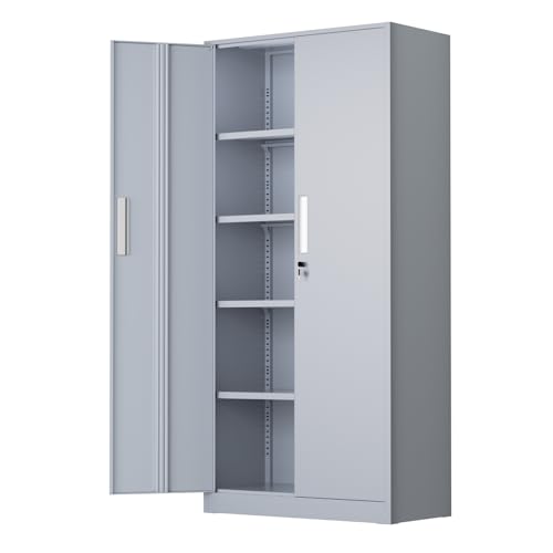 SUNCROWN 72" Metal Storage Cabinet - Heavy-Duty Metal Garage Cabinet with 4 Adjustable Shelves & 2 Doors for Tools, Office, Home, Workshop,Cement Grey-Small - color: Cement Grey, size: 72"H x 32"W x 16"D
