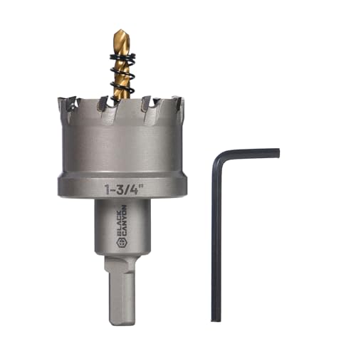 BLACK CANYON 1-3/4" Carbide Hole Saw, Doubling as Hole Saw & Drill bit with 3-Flat Shank and YG10X Carbide Cutter Head. Ideal for Stainless Steel, Aluminum, Carbon Steel - size: 1-3/4 inch