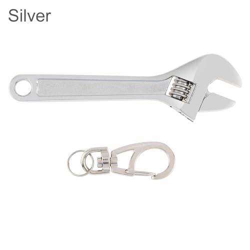 Mini Wrench Tool Keychain, Spanner Keyring Pendant, Keychain Creative Mini Adjustable Wrench Key Chain Spanner Key Chain (Silver) - color: Silver