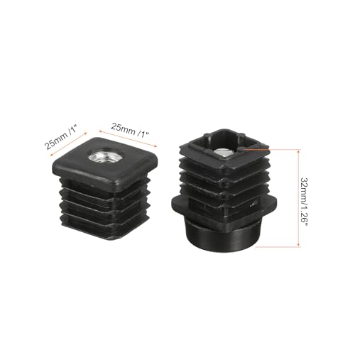 uxcell 4 Set Leveling Feet, 25x25mm Plastic Adjustable Furniture Leg Leveling Rectangle Tube Insert Screw-in Glide Levelers Fit Hole 25mm for Table Chair Furniture, Black - size: 25x25mm