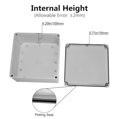 LeMotech Waterproof Dustproof IP67 Junction Box DIY Case Enclosure Gray 7.9 x 7.9 x 5.1 inch (200 x 200 x 130 mm) - size: 7.9" x 7.9" x 5.1" (1pc)