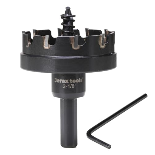 Tungsten Carbide Tipped Hole Cutter, 2-1/8 inch TCT Hole Saw, Oxided Coating with Tri-Flat Shank, 5mm Hole Depth Heavy Duty, for Stainless Steel, Mild Steel, Iron, Copper, Brass, Plastic - size: 54mm | 2-1/8", style: Single Pack