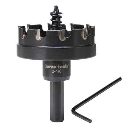Tungsten Carbide Tipped Hole Cutter, 2-1/8 inch TCT Hole Saw, Oxided Coating with Tri-Flat Shank, 5mm Hole Depth Heavy Duty, for Stainless Steel, Mild Steel, Iron, Copper, Brass, Plastic - size: 54mm | 2-1/8", style: Single Pack