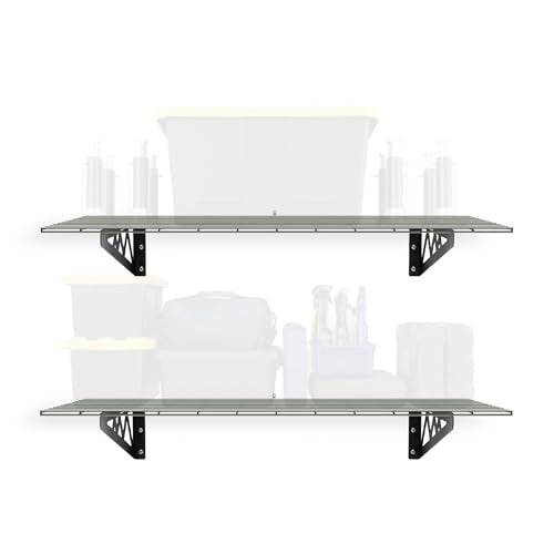 MonsterRax 24x48 White Garage Wall Shelf 2-Pack, 500lb, Hammertone - color: Hammertone, size: 24"x48"