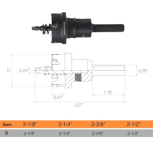 Tungsten Carbide Tipped Hole Cutter, 2-1/8 inch TCT Hole Saw, Oxided Coating with Tri-Flat Shank, 5mm Hole Depth Heavy Duty, for Stainless Steel, Mild Steel, Iron, Copper, Brass, Plastic - size: 57mm | 2-1/4", style: Single Pack