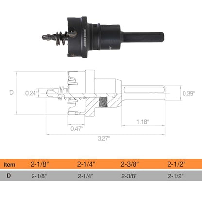Tungsten Carbide Tipped Hole Cutter, 2-1/8 inch TCT Hole Saw, Oxided Coating with Tri-Flat Shank, 5mm Hole Depth Heavy Duty, for Stainless Steel, Mild Steel, Iron, Copper, Brass, Plastic - size: 54mm | 2-1/8", style: Single Pack