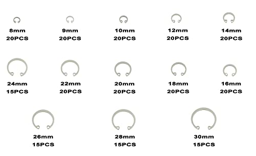 240PCS Metric 8-30mm 304 SS Internal Snap Rings C-Clips Kit