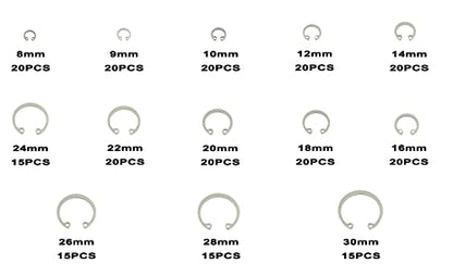 240PCS Metric 8-30mm 304 SS Internal Snap Rings C-Clips Kit