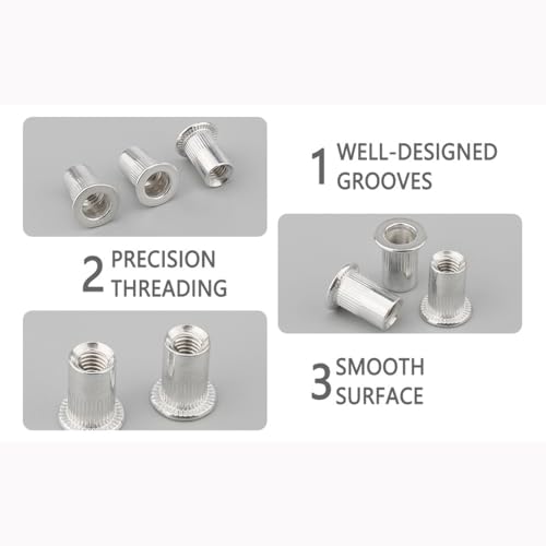 100Pcs M6 6 mm Aluminum Rivet Nuts, Blind Insert Nuts - size: M6