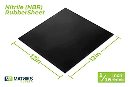 MATNIKS Nitrile Rubber Sheet (NBR) -12in x12in x 1/16” Thick, Fuel and Oil Resistant, Shore A60 Hardness, Black Smooth Finish, Ideal for Gaskets, Sealing, Automotive, Machinery, Plumbing, DIY Projects - size: 12x12x1/16-inch Black