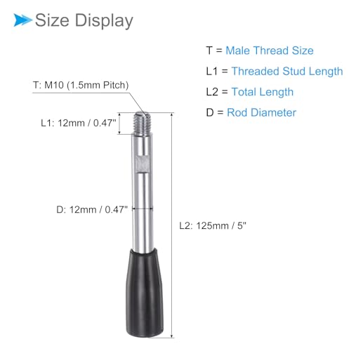 Revolving Crank Clamping Handle, M10 Male Thread 125mm Length, Chrome Plated Long Arm Handwheel Handle Knob Black - (Applications: for Lathe Machinery), 2-Pieces