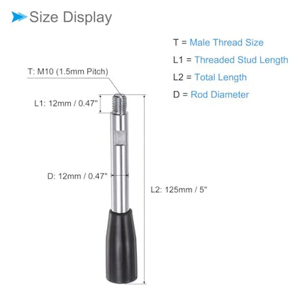 Revolving Crank Clamping Handle, M10 Male Thread 125mm Length, Chrome Plated Long Arm Handwheel Handle Knob Black - (Applications: for Lathe Machinery), 2-Pieces