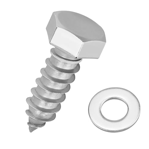 1/2 x 1-1/2" Hex Head Lag Screws Bolts with Flat Washers (8 Sets), 304 Stainless Steel 18/8, Full Thread, Deck Screws, Heavy Duty Hex Head Wood Lag Screws, Fayeploo - size: 1/2 x 1-1/2"