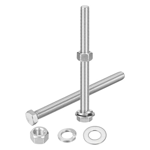 uxcell 20Set Hex Head Screw Bolt, 1/2-13 x 6 304 Stainless Steel Fully Threaded Screw Bolt with Nuts, Flat & Lock Washers, Silver - size: 1/2-13 x 6"