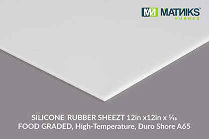 Food Grade Silicone Rubber Sheet by MATNIKS 12x12-inch by 1/16 White - Duro Shore A65 High Temperature Heavy Duty for Gaskets DIY Food Covers Lids Sealing Material Supports Microwave Oven Protection - size: White 1/16-inch Thick