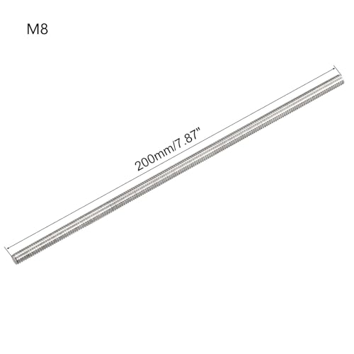 TOP-VIGOR 10Pcs M8-1.25 x 200mm Length Fully Threaded Rod, 304 Stainless Steel Right Hand Threaded Rods, Fully Studding Rod Bar for Anchor Bolts, Clamps, Hangers and U-Bolts - size: M8x200mm, 10pc