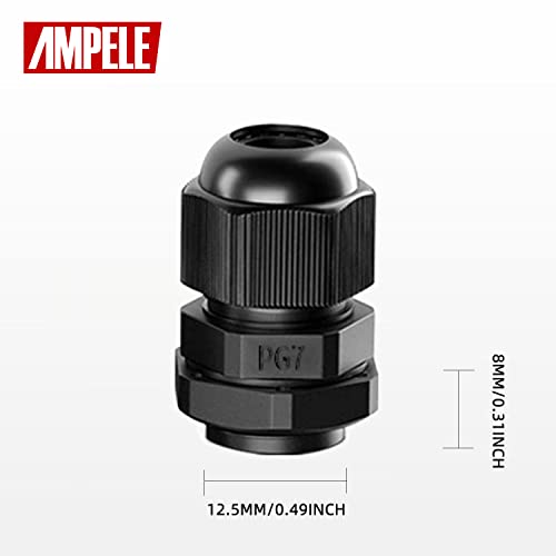 Cable Gland 20 Pack PG7 Waterproof Adjustable 3.5-6mm Nylon Cable Glands Joints with Gaskets, Black(PG7)