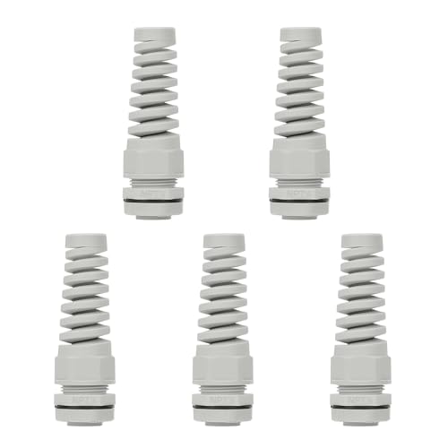 LeMotech 5Pcs NPT 1/2" IP68 Waterproof Cable Gland Flex Spiral Strain Relief Grey Nylon Joint with Gaskets for 6-12mm Wire Thread - color: Grey, size: NPT 1/2" (5-Pack)
