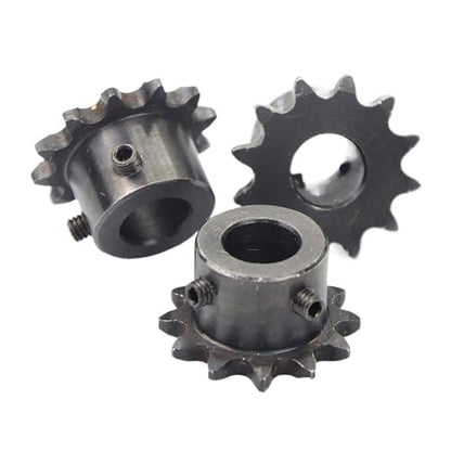 C45 Carbon Steel 15 Tooth Roller Sprocket Type B with Fixing Screw Number 25 Chain Single Strand 1/4 Inch Pitch Black Oxide Coating Suitable for Milling/Drilling Machines