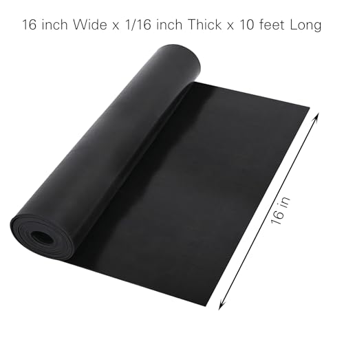 Neoprene Rubber Sheet - 1/16 Inch Thick x 16 Inch Wide x 10 Feet Long Neoprene Rubber Strips Rolls for DIY Gaskets, Pads, Seals, Crafts, Flooring, Cushioning of Anti-Vibration, Anti-Slip - size: W:16In x T: 1/16In x L: 10Ft