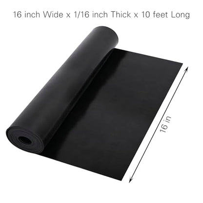 Neoprene Rubber Sheet - 1/16 Inch Thick x 16 Inch Wide x 10 Feet Long Neoprene Rubber Strips Rolls for DIY Gaskets, Pads, Seals, Crafts, Flooring, Cushioning of Anti-Vibration, Anti-Slip - size: W:16In x T: 1/16In x L: 10Ft