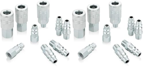 Industrial Air Coupler and Plug Kit, 3/8 Inch High Flow Body Size, 1/4 Inch NPT Threads Size, Steel Material, 9 Pieces Air Compressor Hose Accessories Fittings (Pack of 2) - size: 3/8 inches (Pack of 2)