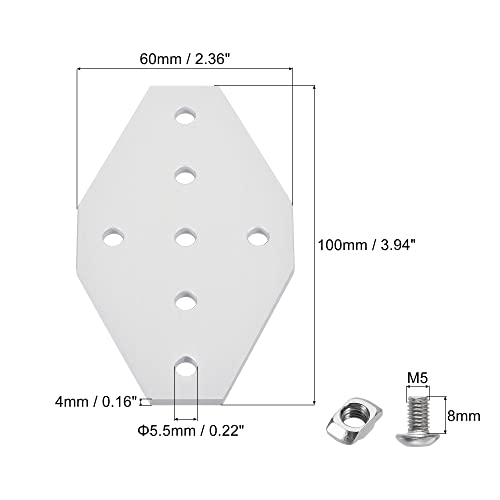 uxcell 2Pcs Corner Bracket Plate Cross 60x100mm 7-Hole Outside Joint Kits 2020 Aluminum Profile with T Nuts and Hex Socket Screws White for Frame Structure