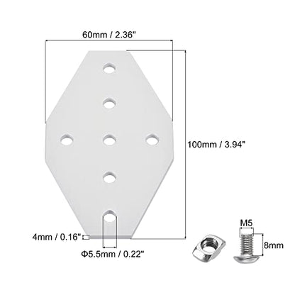 uxcell 2Pcs Corner Bracket Plate Cross 60x100mm 7-Hole Outside Joint Kits 2020 Aluminum Profile with T Nuts and Hex Socket Screws White for Frame Structure