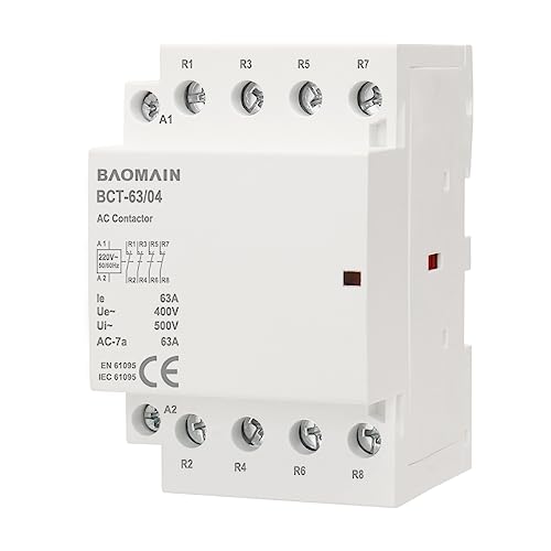 BAOMAIN 220V AC 4-Pole 63A Modular Contactor, 4NC, DIN Rail Mount