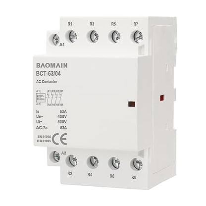 BAOMAIN 220V AC 4-Pole 63A Modular Contactor, 4NC, DIN Rail Mount
