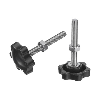 uxcell 8pcs Star Clamping Knobs with Nuts Washers, M6 x 45mm Metric 304 Stainless Steel Male Thread 32mm 6-Star Plastic Head, Threaded Stud Hand Knobs Handles Thumb Screws, Black - size: M6 x 45mm