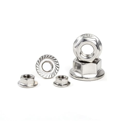 M6-1.0mm (30 Pcs) Serrated Hex Flange Lock Nuts, 304 Stainless Steel Bright Finish Full Thread Hex Drive - size: M6(30PCS)