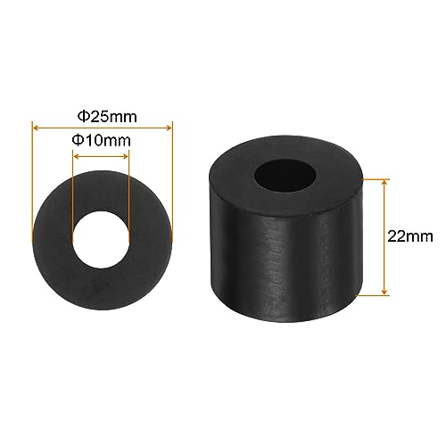 HARFINGTON 8pcs Rubber Spacer 1 Inch OD 0.4 Inch ID 0.87 Inch Thick Neoprene Round Anti Vibration Isolation Pads Isolator Rubber Washers Bushings for Home Cars Boat Accessories, Black - size: 10mm x 25mm x 22mm