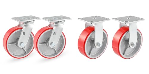 3"x2" Industrial Casters- Heavy Duty Casters,Polyurethane on Aluminum Casters Set of 4 - Loading Capacity up to 2800LB.Use for workbenches, Machines,Equipment (3inch Swivel and Rigid)