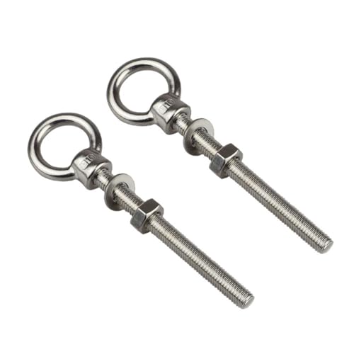 2-Pack 3/8" x 4" Heavy Duty Stainless Steel Eye Bolts with Nuts & Washers - Lifting Eye Screw