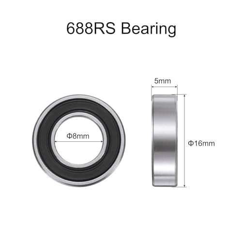 uxcell 10pcs 688-2RS Bearing 8x16x5mm, Chrome Steel Double Rubber Seals Miniature Bearing, Lubricated Deep Groove Ball Bearings, P6 (ABEC 3) - size: 688-2RS